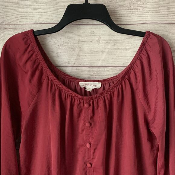 Pink Rose Blouse Dusty Rose Color Button Tie String Detail Long Sleeve Size M - Picture 2 of 14